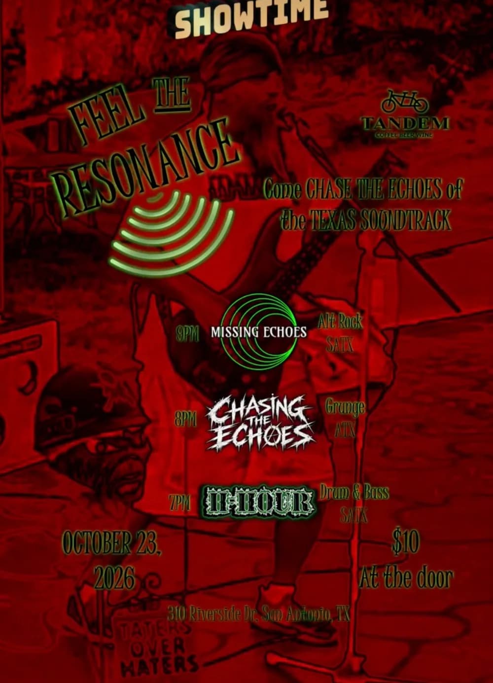 Feel the Resonance flyer: H-Hour, Chasing the Echoes, and Missing Echoes at Tandem on October 23, 2026