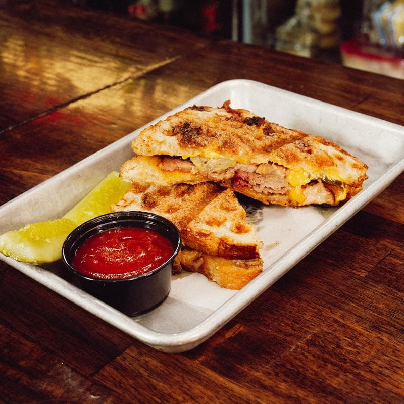 Waffle-pressed toast sandwich